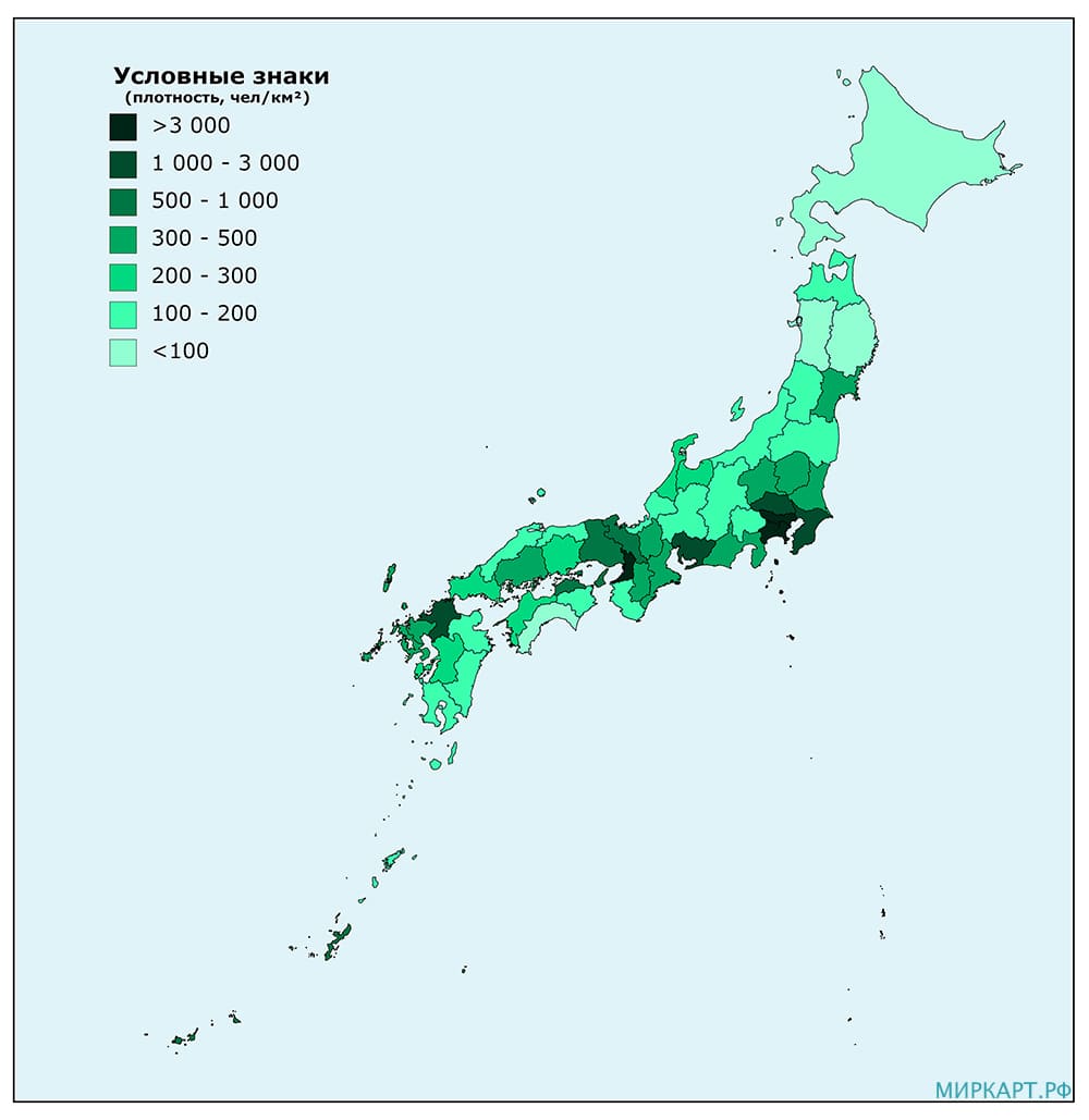 Карта Японии плотность населения