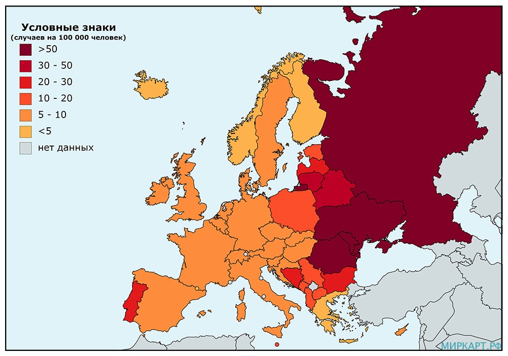 Карта распространения туберкулеза в Европе