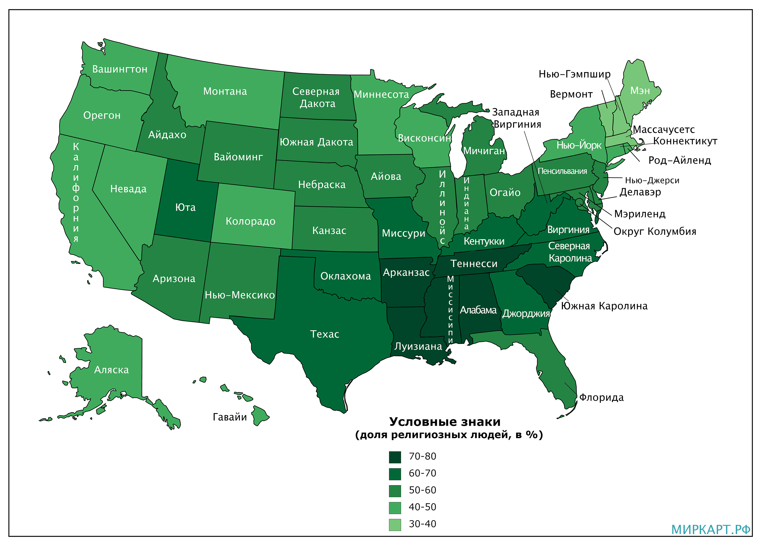 Карта США по религиозности