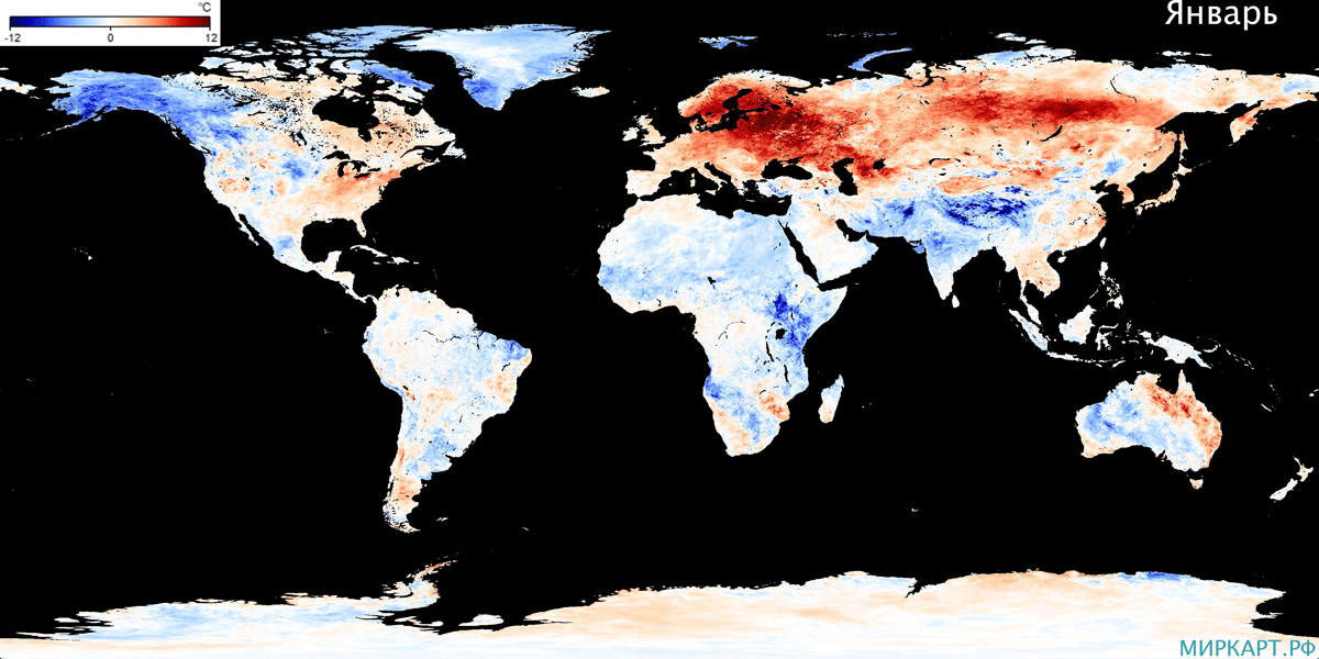карта мира аномалии дневных температур земли