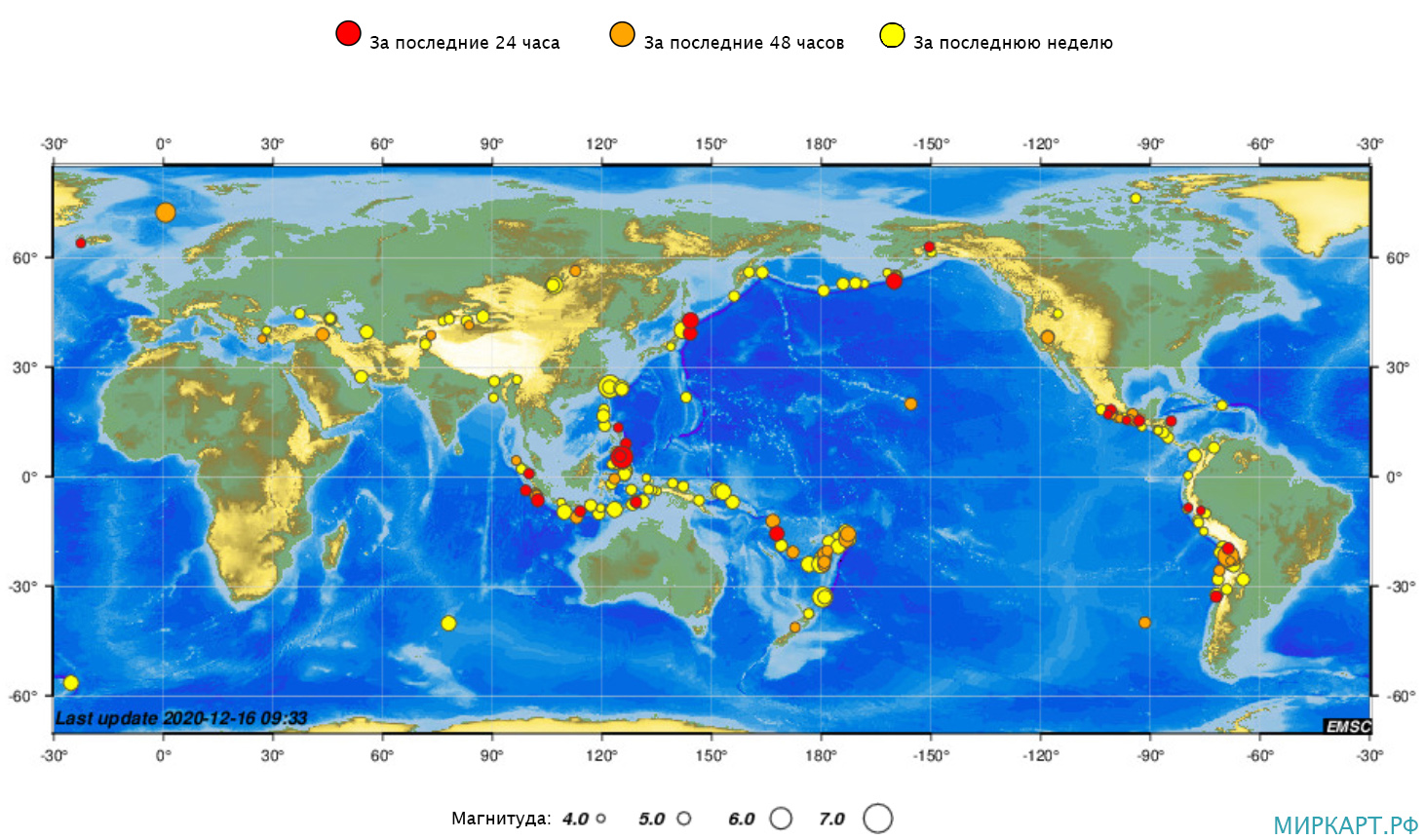 карта мира по количеству землетрясений